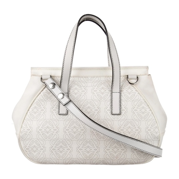 Loewe Vintage Leather Trim Anagram Shoulder Bag White Top Handle Women’s Purse - Picture 3 of 8